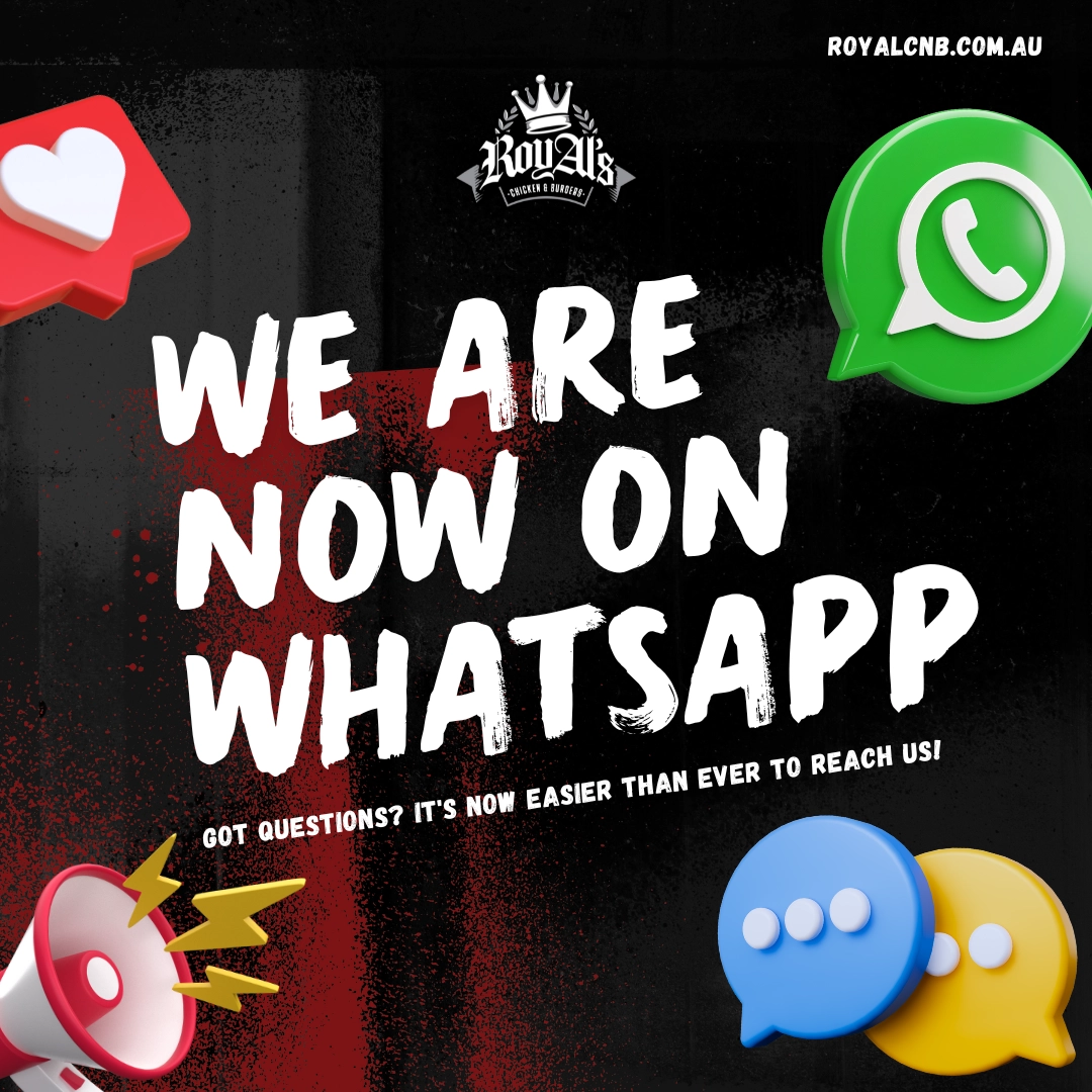 RoyAl's Chicken & Burgers Poster for WhatsApp with direct link