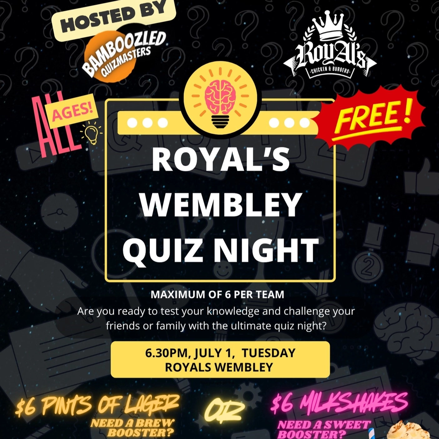 1x1 wembley quiz night poster