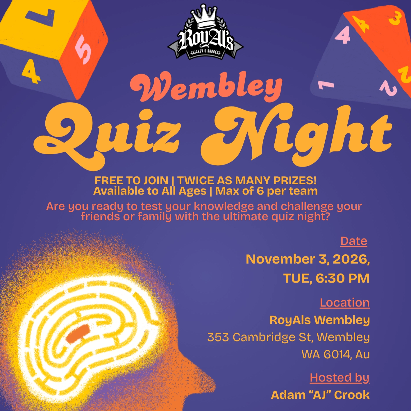 1x1 Royals Wembley Quiz Night November 3